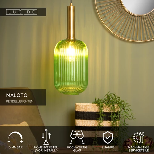 Lucide MALOTO - Pendelleuchten - Ø 20 cm - 1xE27 - Grün - USP